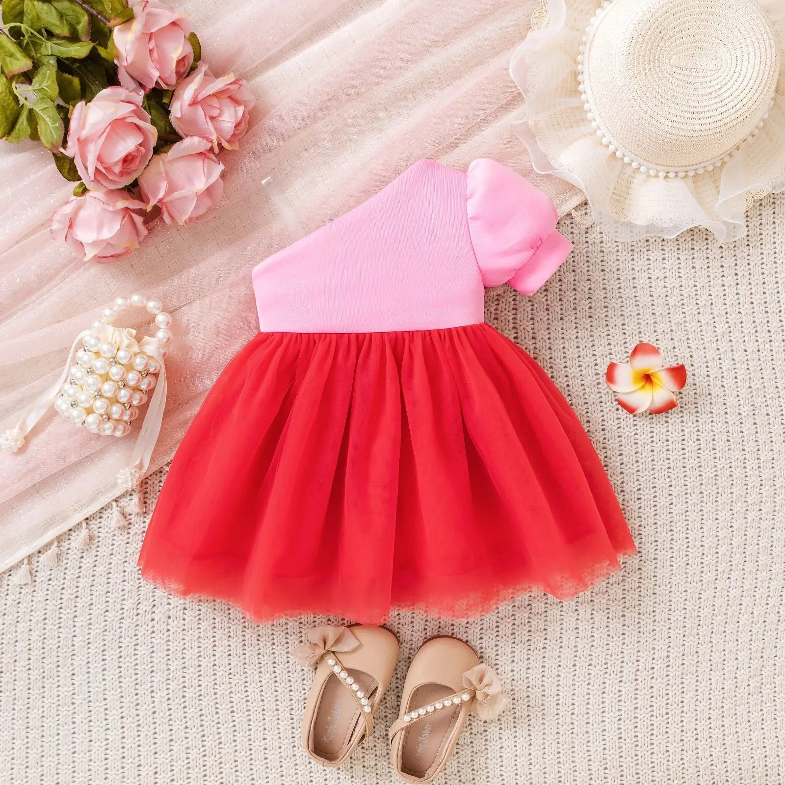 صيف أميرة فستان for بنات hot baby bow bubble كم patchwork تل فستان odm supply solid pattern ruffles knee-length