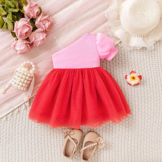 صيف أميرة فستان for بنات hot baby bow bubble كم patchwork تل فستان odm supply solid pattern ruffles knee-length