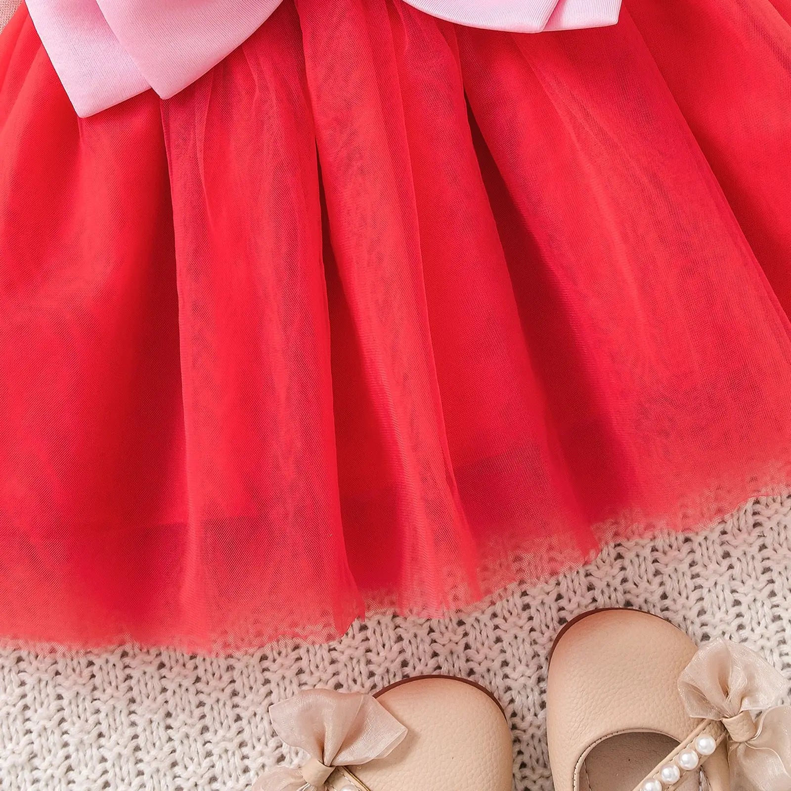 صيف أميرة فستان for بنات hot baby bow bubble كم patchwork تل فستان odm supply solid pattern ruffles knee-length