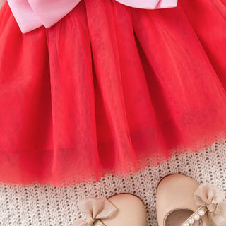 صيف أميرة فستان for بنات hot baby bow bubble كم patchwork تل فستان odm supply solid pattern ruffles knee-length
