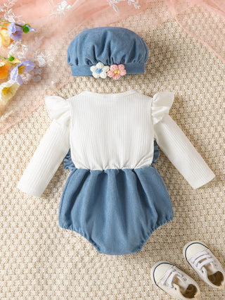 sweet baby بنت قطعة واحدة waffle three-dimensional flower hat cotton clothing طقم صيف fashion ستايل 2pcs طقم