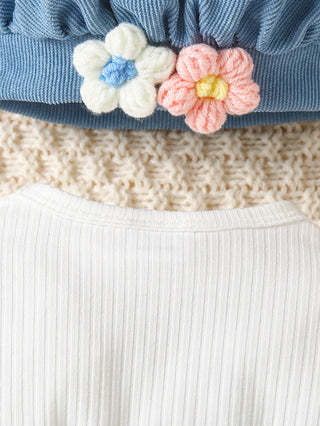 sweet baby بنت قطعة واحدة waffle three-dimensional flower hat cotton clothing طقم صيف fashion ستايل 2pcs طقم
