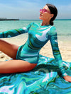 Swim Shayni بدلة سباحة قطعة واحدة مطبوعة بالتصميم الكامل مع تنورة شاطئية ،ملابس شاطئية عربية صيفية