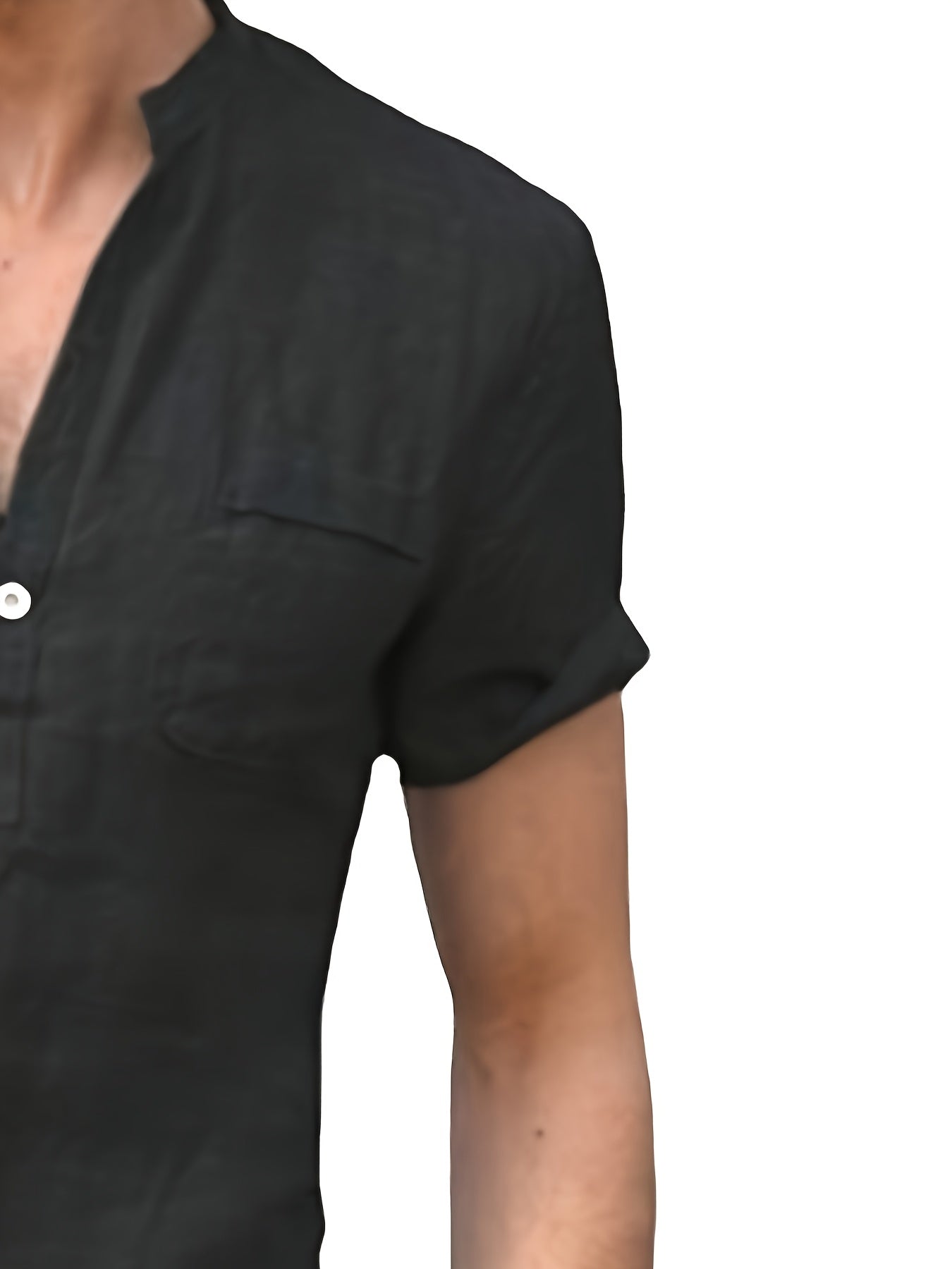 قميص رجالي خفيف الوزن من القطن والكتان بفتحة رقبة على شكل حرف V