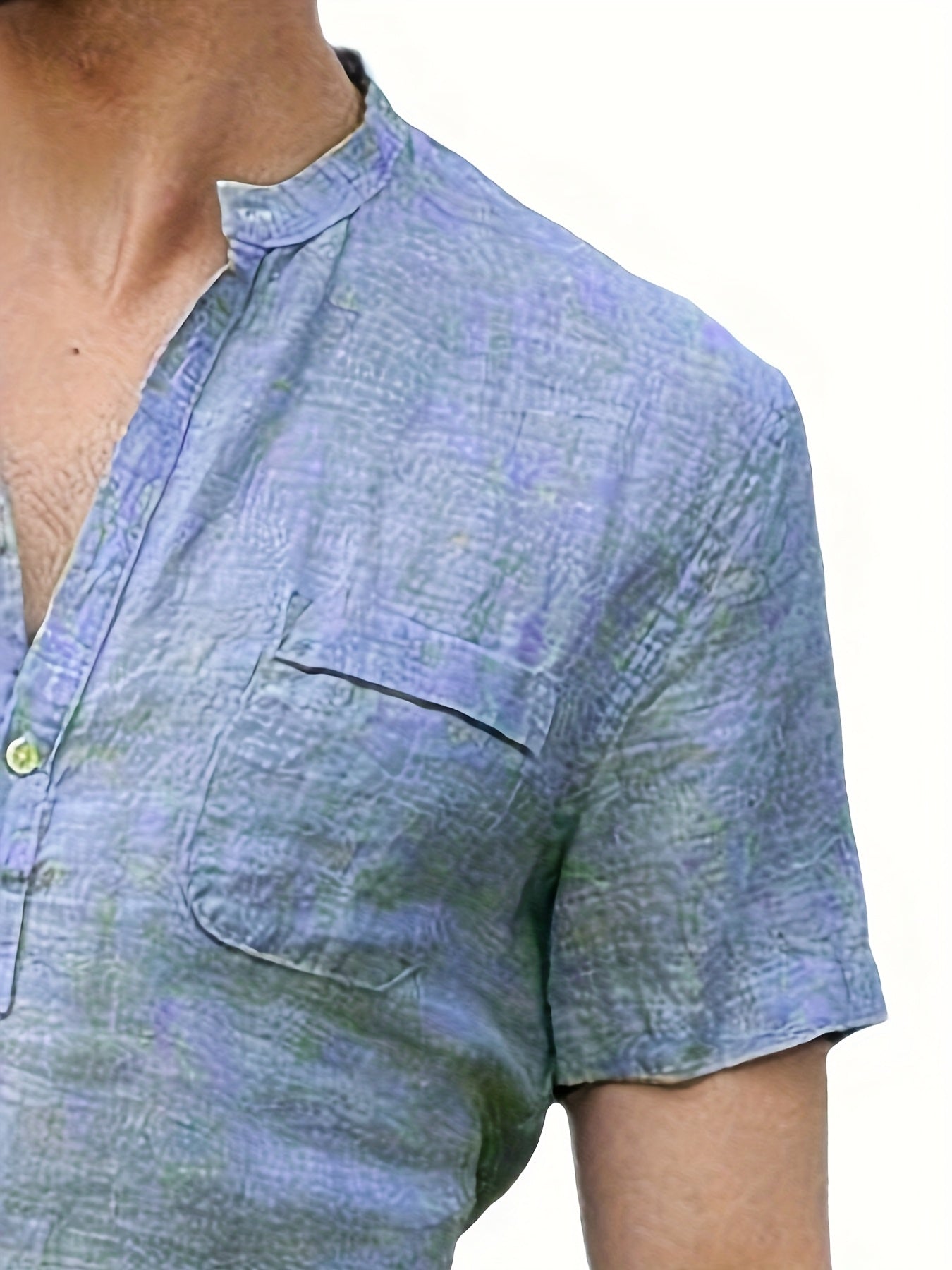 قميص رجالي خفيف الوزن من القطن والكتان بفتحة رقبة على شكل حرف V