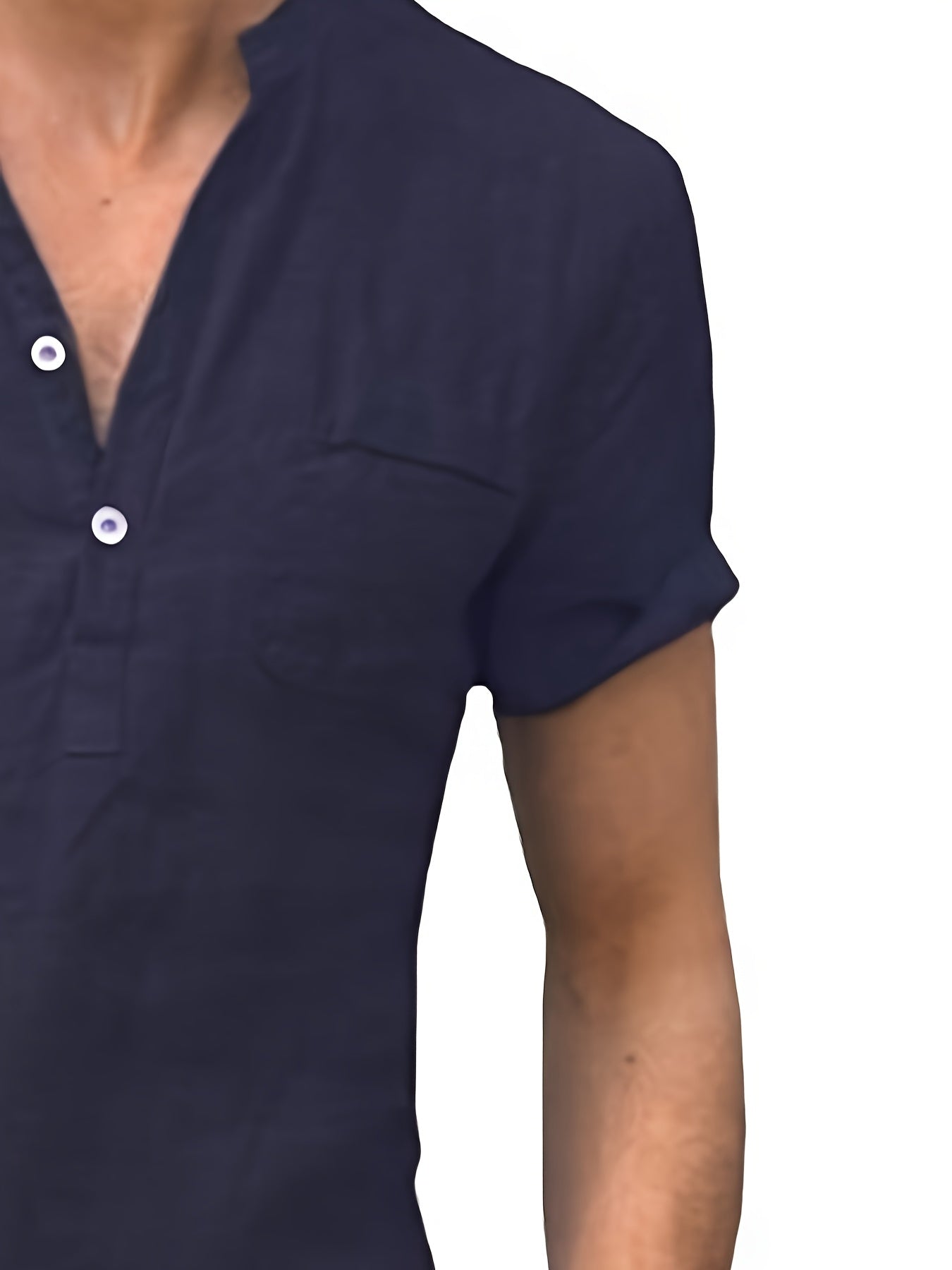 قميص رجالي خفيف الوزن من القطن والكتان بفتحة رقبة على شكل حرف V