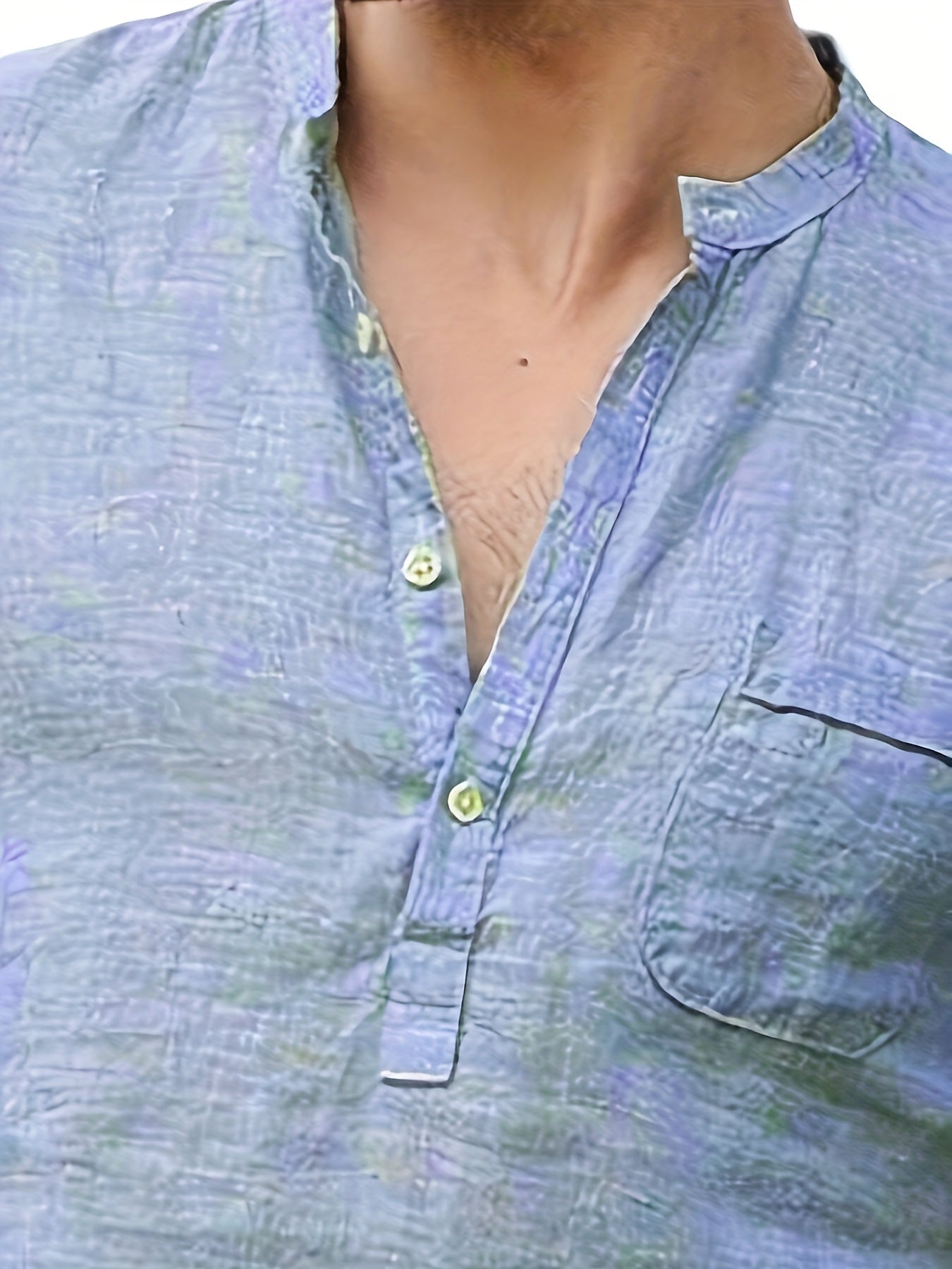 قميص رجالي خفيف الوزن من القطن والكتان بفتحة رقبة على شكل حرف V