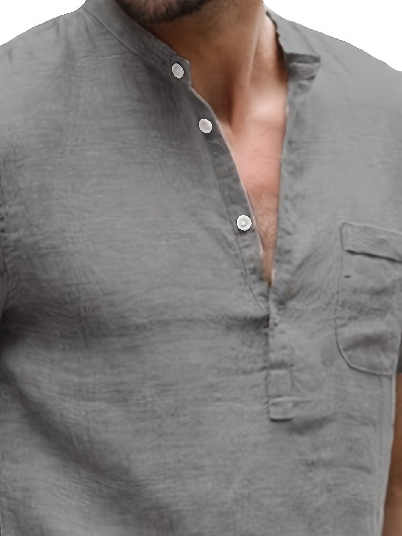قميص رجالي خفيف الوزن من القطن والكتان بفتحة رقبة على شكل حرف V