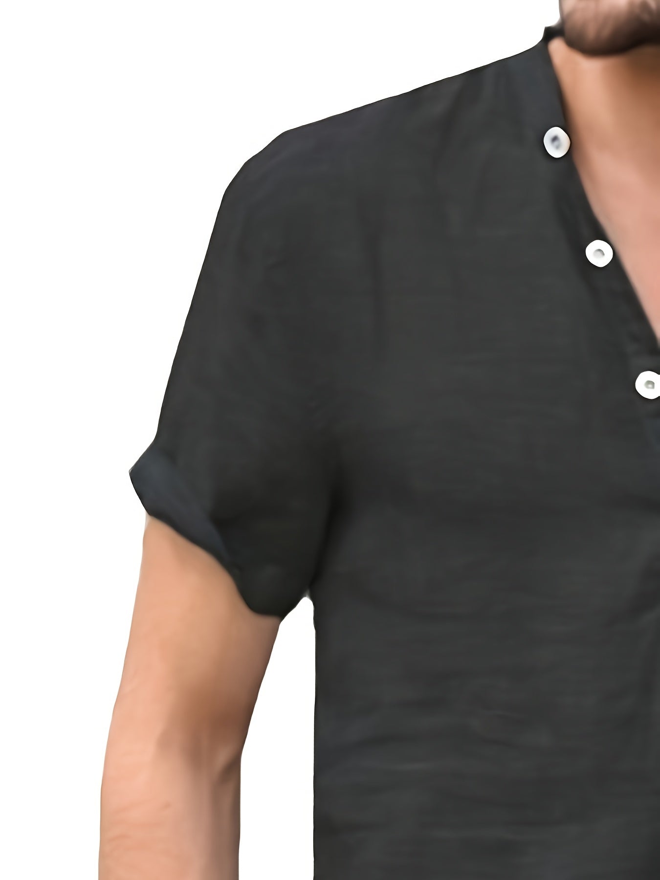 قميص رجالي خفيف الوزن من القطن والكتان بفتحة رقبة على شكل حرف V