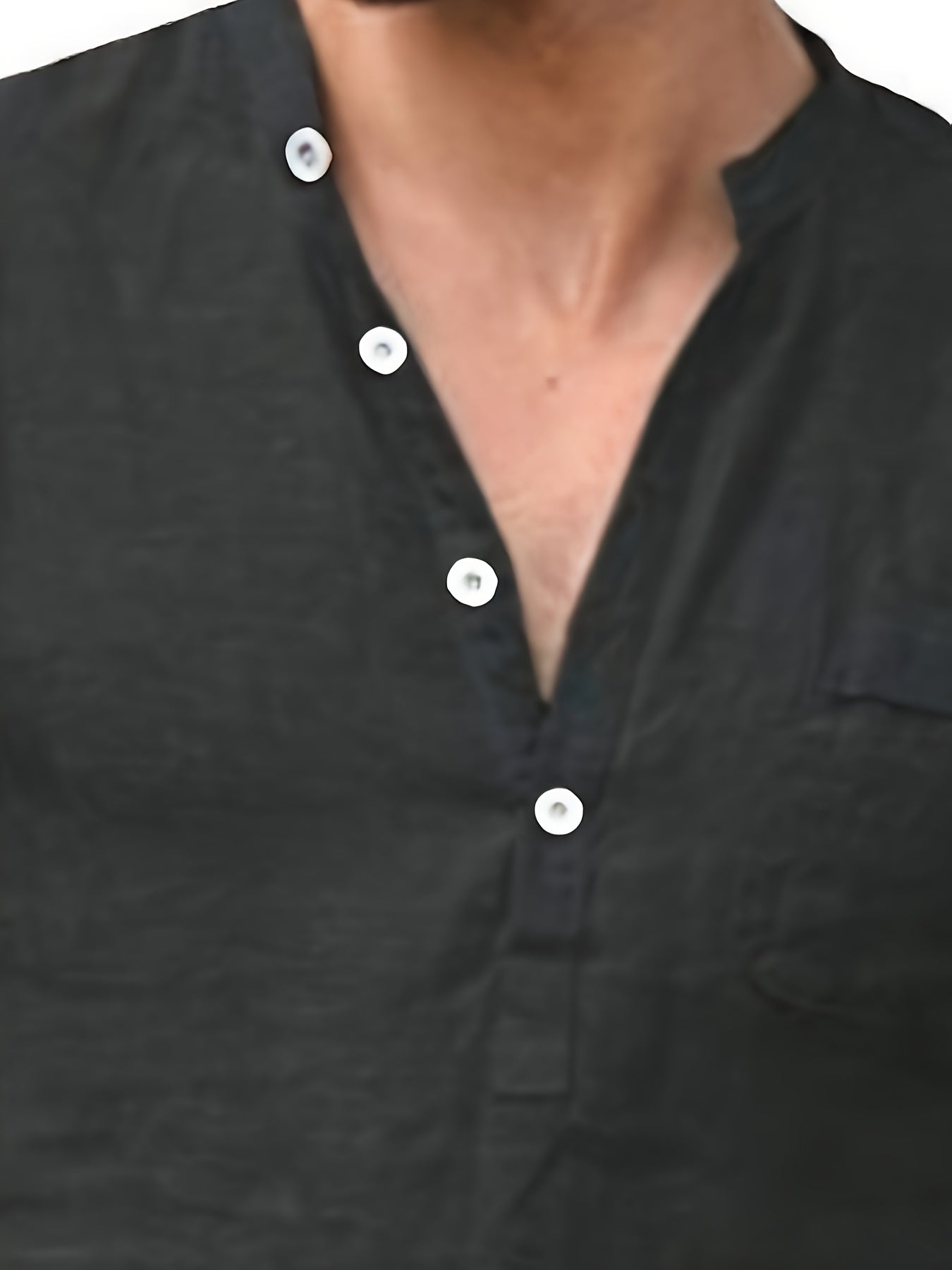 قميص رجالي خفيف الوزن من القطن والكتان بفتحة رقبة على شكل حرف V
