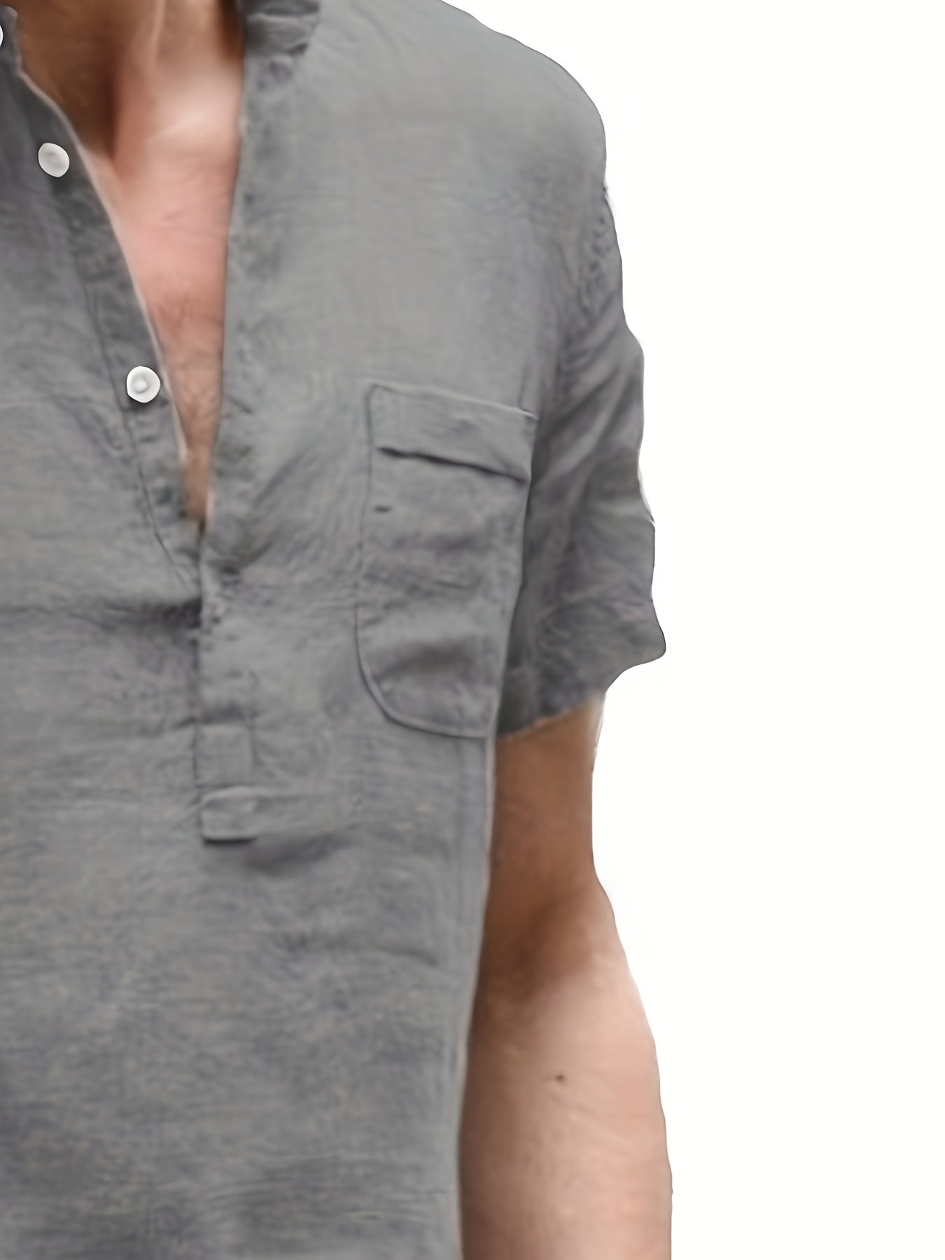 قميص رجالي خفيف الوزن من القطن والكتان بفتحة رقبة على شكل حرف V