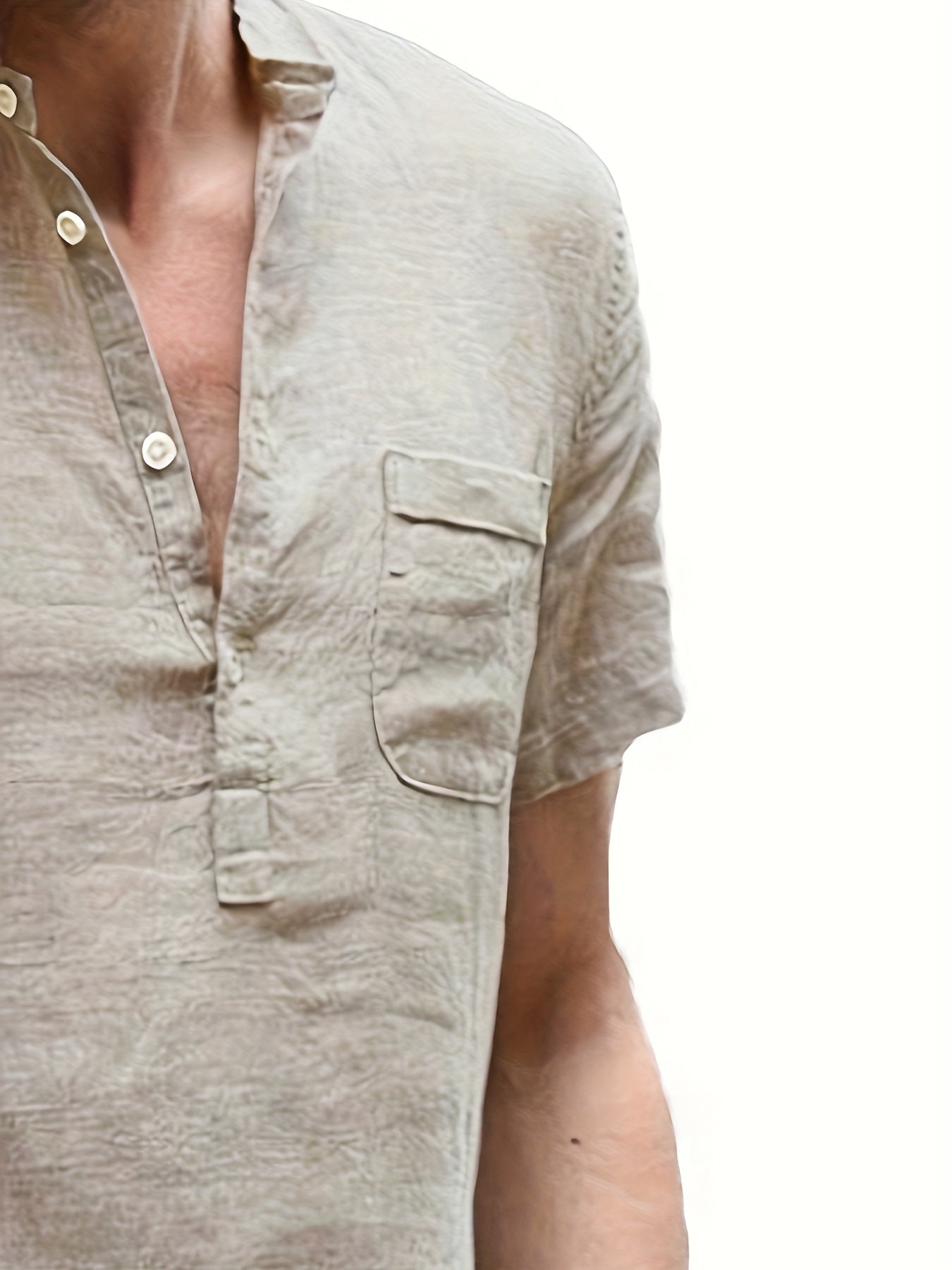 قميص رجالي خفيف الوزن من القطن والكتان بفتحة رقبة على شكل حرف V