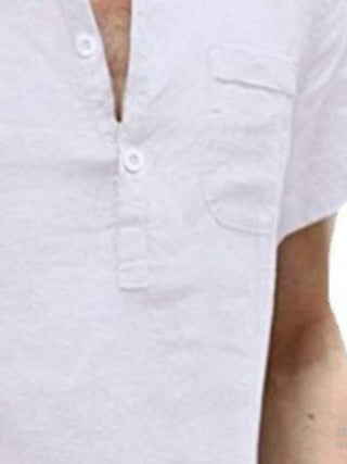 قميص رجالي خفيف الوزن من القطن والكتان بفتحة رقبة على شكل حرف V