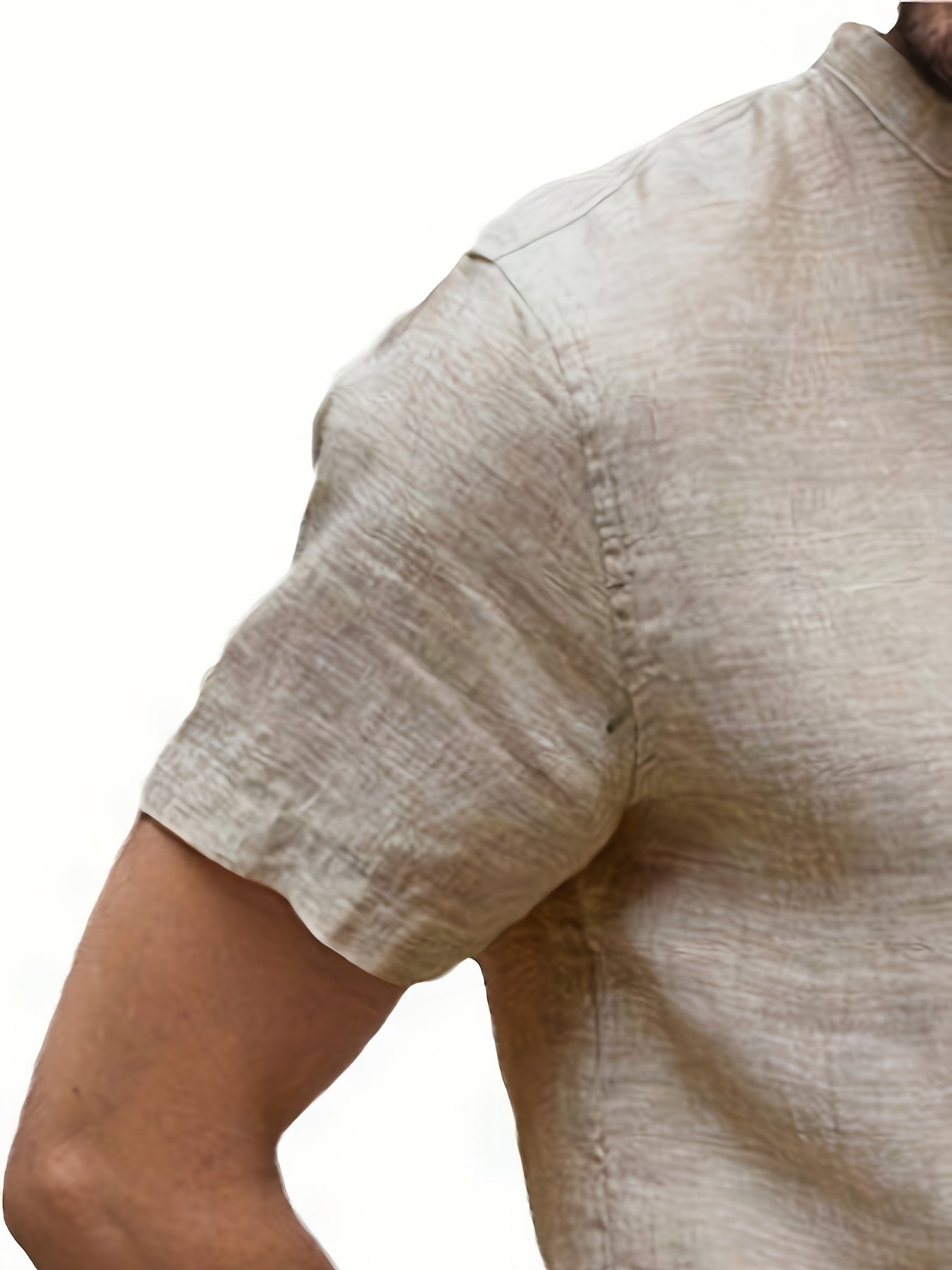 قميص رجالي خفيف الوزن من القطن والكتان بفتحة رقبة على شكل حرف V