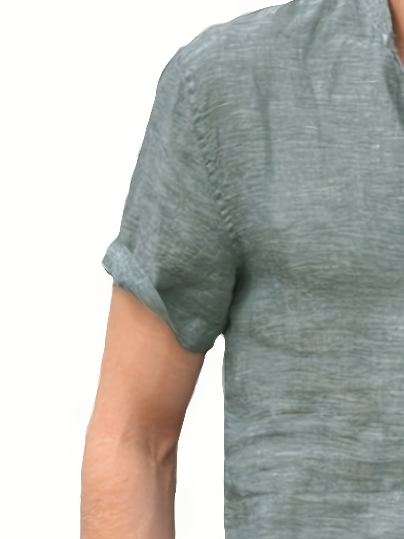 قميص رجالي خفيف الوزن من القطن والكتان بفتحة رقبة على شكل حرف V