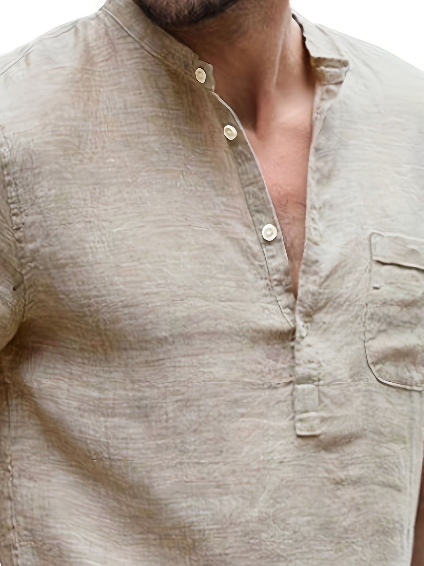 قميص رجالي خفيف الوزن من القطن والكتان بفتحة رقبة على شكل حرف V