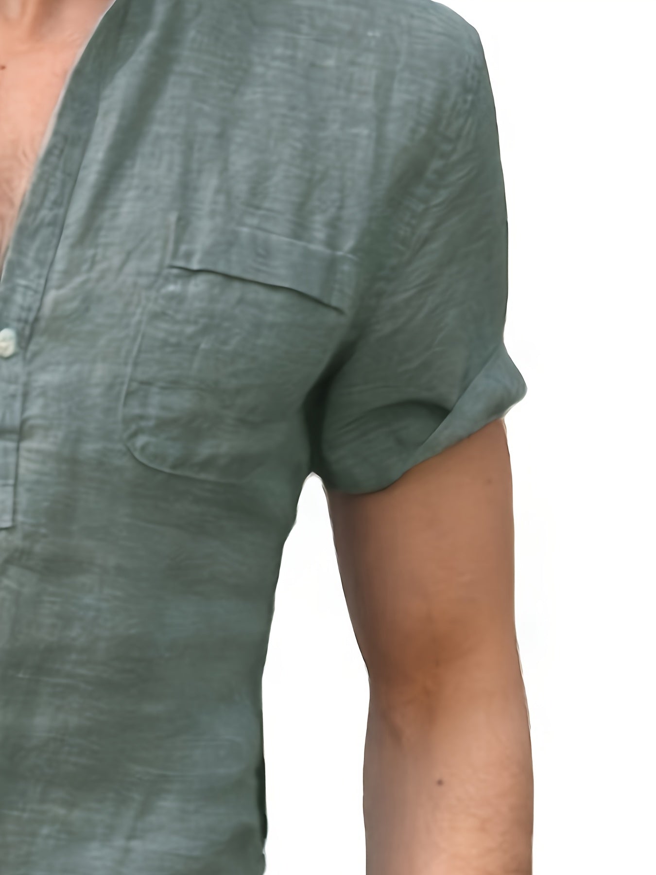 قميص رجالي خفيف الوزن من القطن والكتان بفتحة رقبة على شكل حرف V