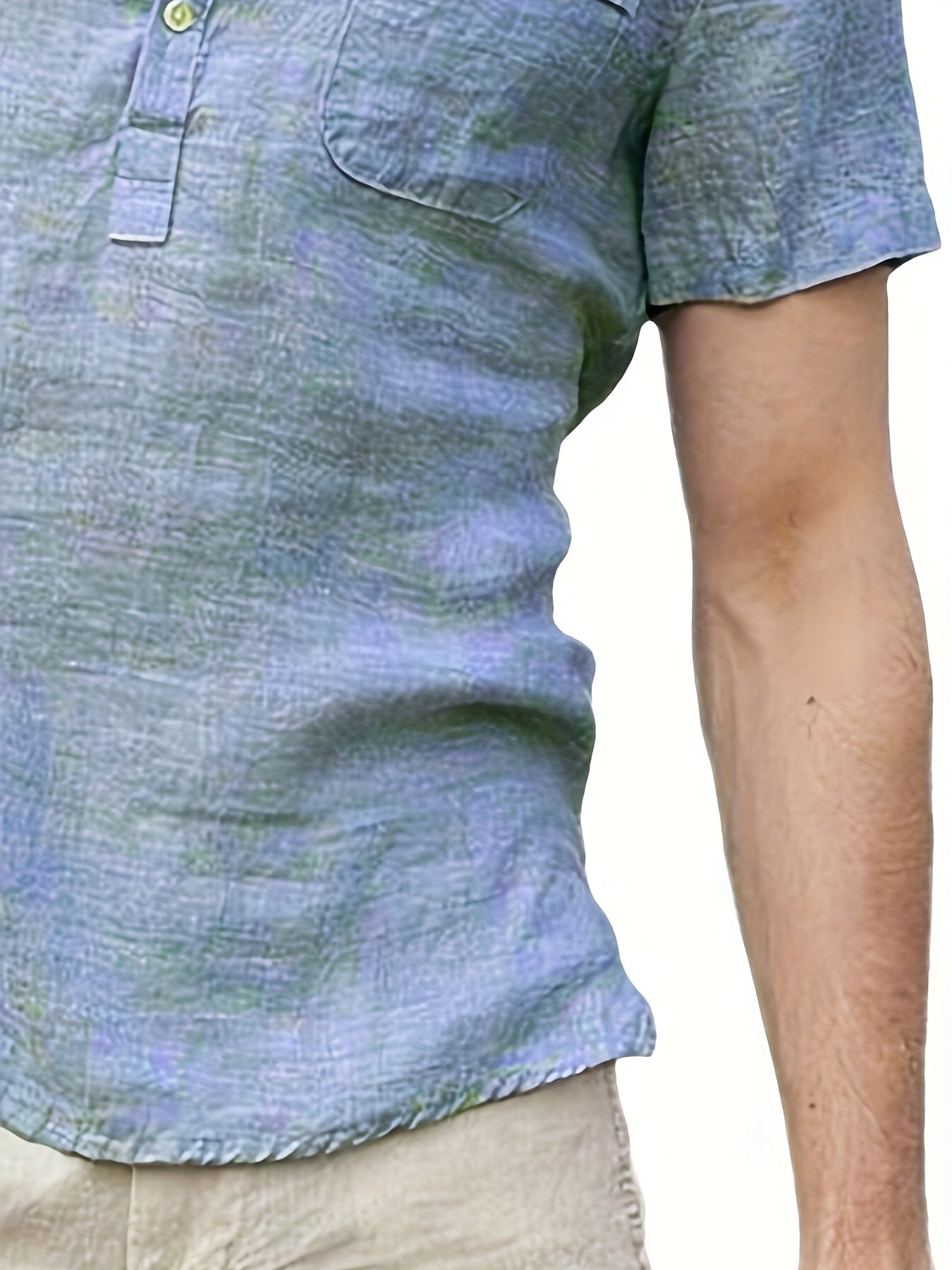 قميص رجالي خفيف الوزن من القطن والكتان بفتحة رقبة على شكل حرف V