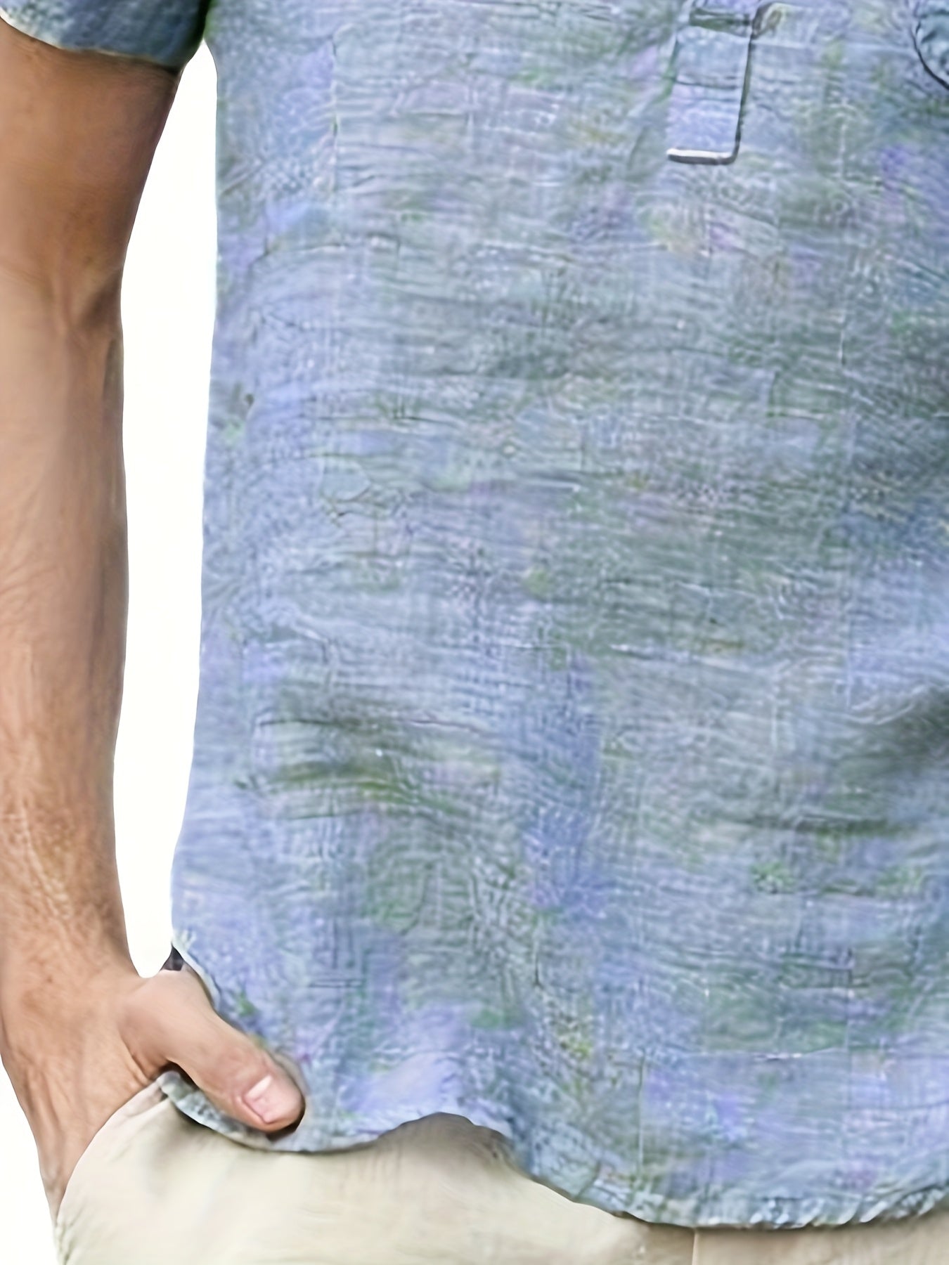 قميص رجالي خفيف الوزن من القطن والكتان بفتحة رقبة على شكل حرف V