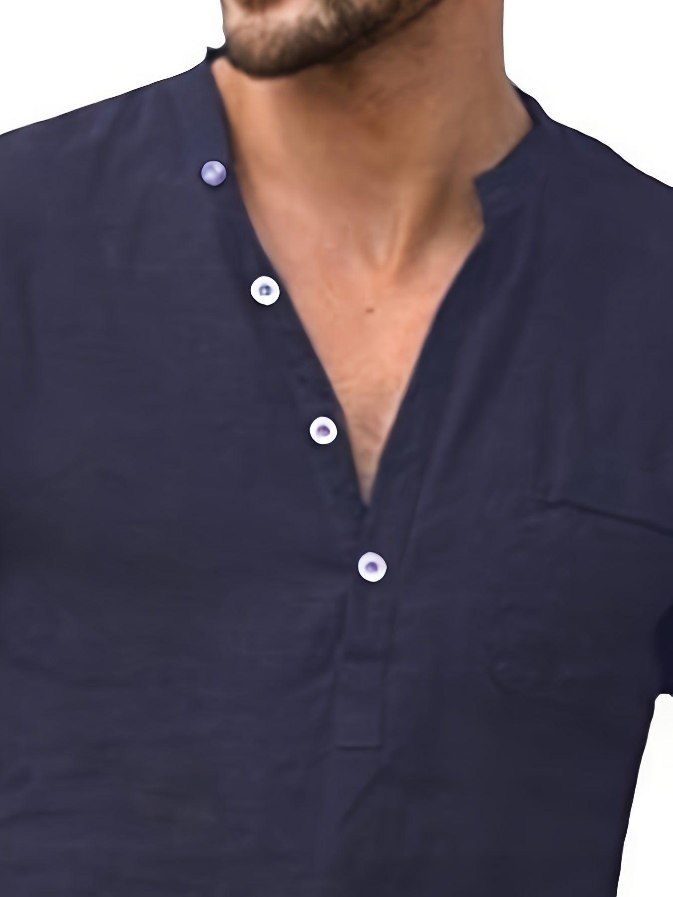 قميص رجالي خفيف الوزن من القطن والكتان بفتحة رقبة على شكل حرف V