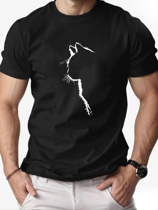 تي شيرت رجالي كاجوال برقبة طاقمية مع ظل القطة