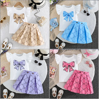 wholesale جديد arrival children أميرة clothes طقم baby بنات أكمام قصيرة توب and جيب two piece