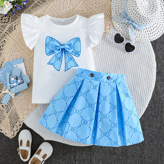 wholesale جديد arrival children أميرة clothes طقم baby بنات أكمام قصيرة توب and جيب two piece
