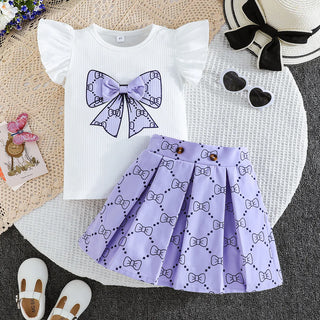 wholesale جديد arrival children أميرة clothes طقم baby بنات أكمام قصيرة توب and جيب two piece