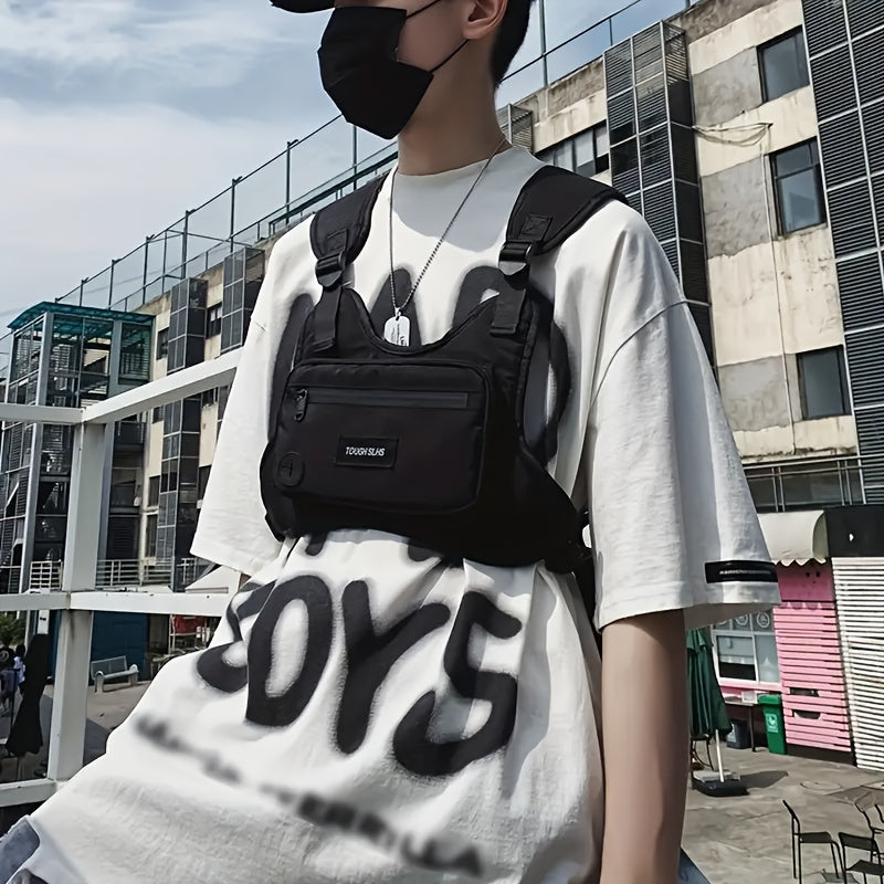 حقيبة صدر نايلون للجنسين بتصميم عصري، سترة عملية للركض والأنشطة الخارجية، إغلاق بسحاب، قابلة للغسل باليد - تصميم طباعة عشوائية