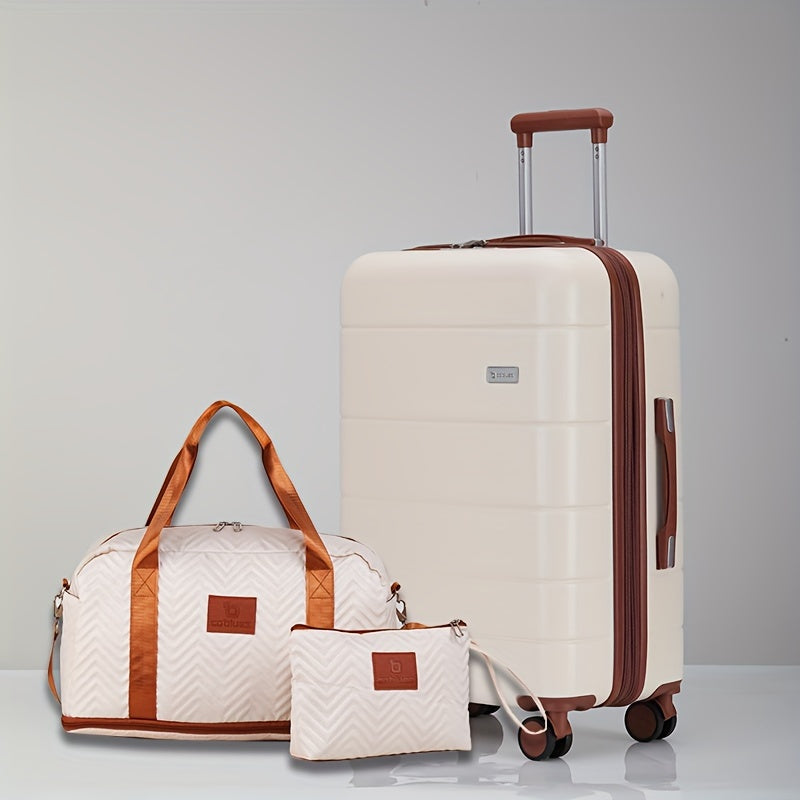 طقم من 3 قطع من أمتعة السفر القابلة للتوسيع ذات السعة الكبيرة مع عربة فصل جافة ورطبة قابلة للسحب + حقيبة سفر + حقيبة مستحضرات تجميل + عجلة فرامل صامتة عالمية + حامل هاتف محمول + قفل جمركي مضاد للسرقة مناسب للعطلات، المدرسة، السفر والسفر