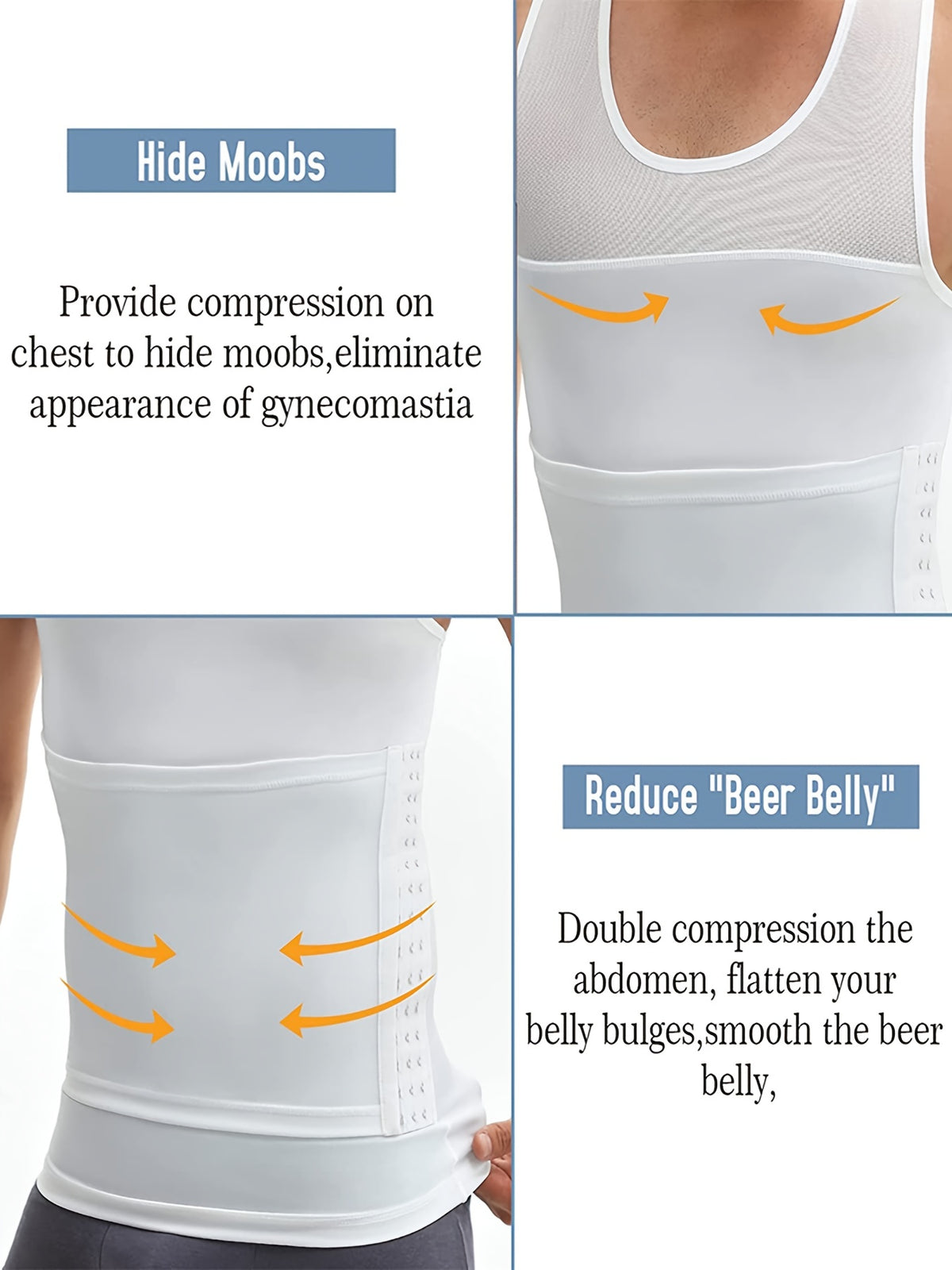 سترة تشكيل الجسم للرجال النحيفين - قميص ضاغط عالي المرونة مع تحكم في البطن، ربطات صدرية لتقليص الدهون، وأشرطة قابلة للتعديل لدعم طوال اليوم، أسود