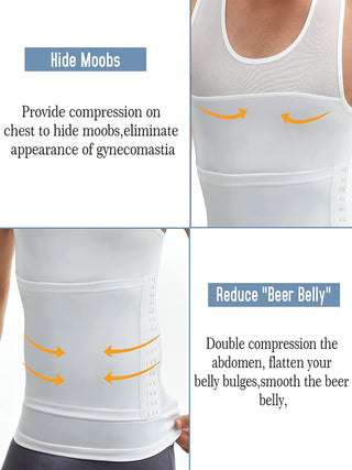 سترة تشكيل الجسم للرجال النحيفين - قميص ضاغط عالي المرونة مع تحكم في البطن، ربطات صدرية لتقليص الدهون، وأشرطة قابلة للتعديل لدعم طوال اليوم، أسود