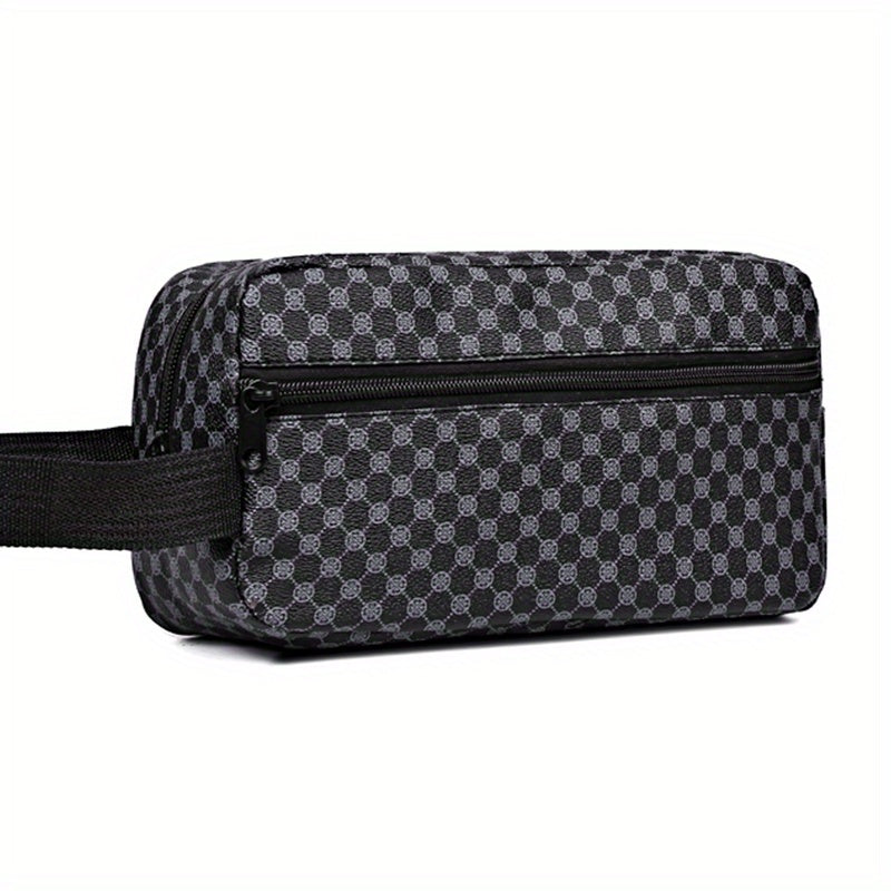 حقيبة كتف عادية بنقشة هندسية سوداء للرجال والنساء - حقيبة رسول من الجلد الصناعي مع مساحات متعددة، حزام قابل للتعديل، وإغلاق بسحاب آمن، جراب سفر آمن | حقيبة عصرية عارضة | حقيبة كتف متينة