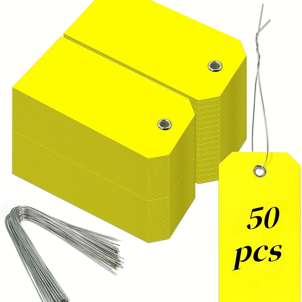 50 قطعة من ملصقات النقل المقاومة للماء، باللون الأصفر، بحجم 5.99 × 11.94 سم، مع شريط معزز، فارغة، مصنوعة من مادة بلاستيكية للاستخدام في الأمتعة، قطع غيار السيارات، وجرد المستودعات.