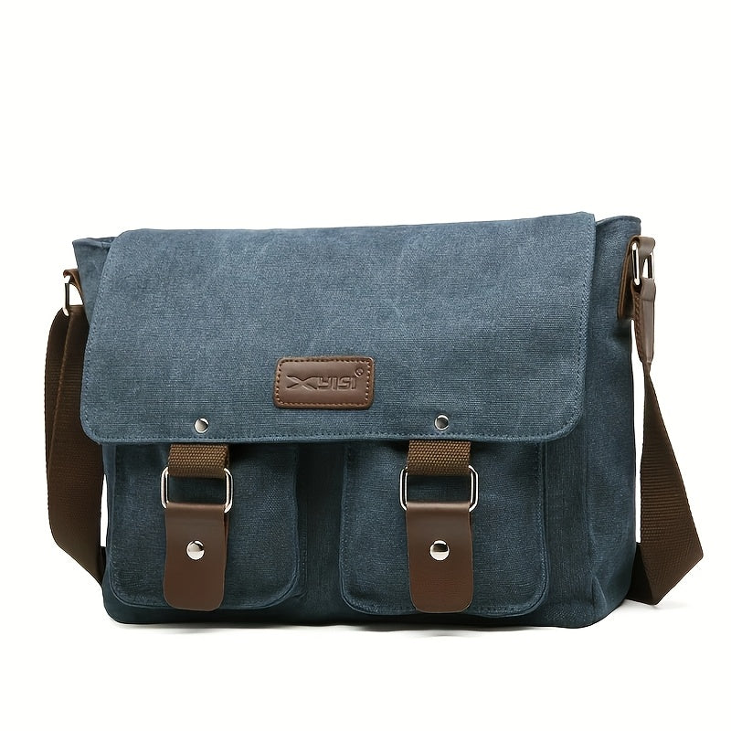 حقيبة كتف رجالية بأسلوب فينتاج من القماش - سعة كبيرة، متينة وقابلة للغسل، حقيبة كتف متعددة الأقسام للسفر والتنقل اليومي