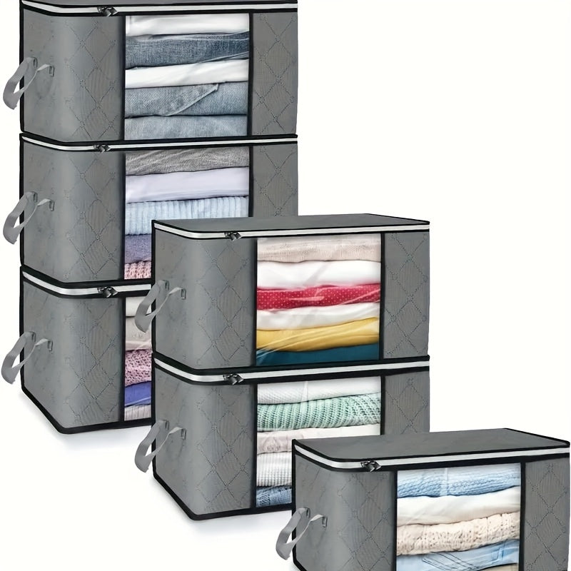 6 قطع أكياس تخزين ملابس قابلة للطي بسحّاب - بدون رائحة، متينة للاستخدام في الخزانة أو تحت السرير، منظم للأغطية والملابس