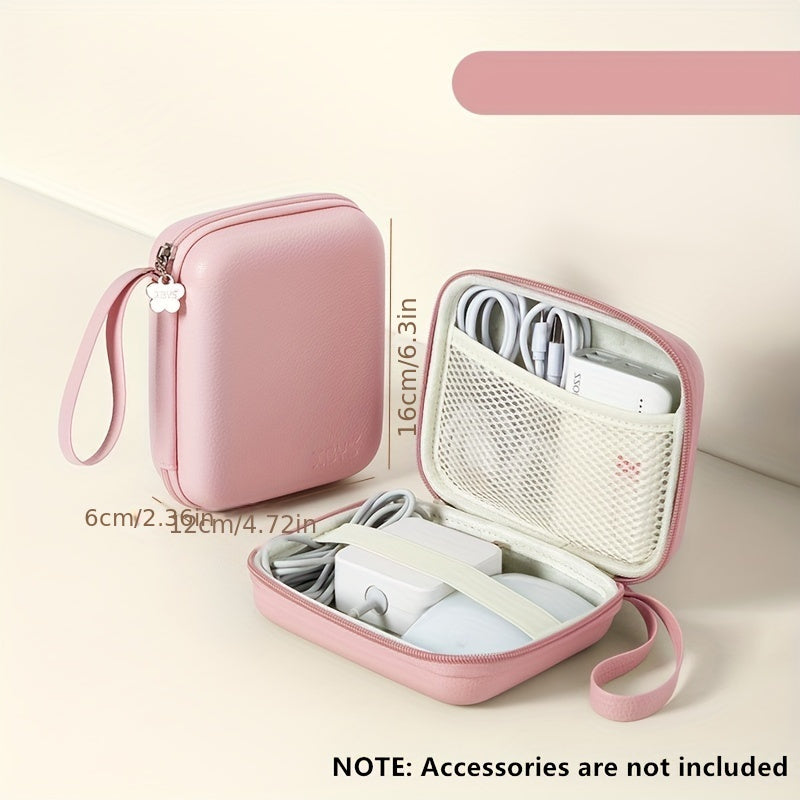 حقيبة تخزين محول الطاقة بنمط الليتشي، منظم محمول بغطاء صلب EVA لملحقات الرقمية، مقاوم للصدمات والضغط، أبيض/أزرق/رمادي