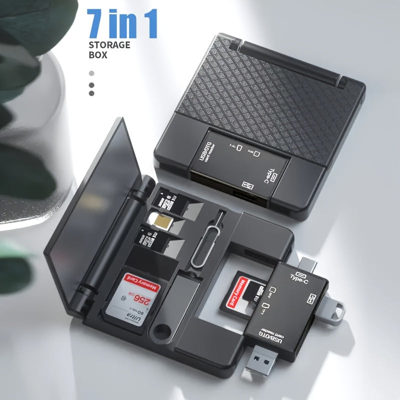 قارئ بطاقات OTG متعدد الوظائف 7 في 1، قارئ بطاقات الذاكرة Mini SD/U مع منفذ C، اتصال لاسلكي، لمسة بلاستيكية غير لامعة، موصل ذكر إلى أنثى، نقل البيانات، للكاميرات الرقمية، الهواتف الذكية، الأجهزة اللوحية، يشمل صندوق تخزين