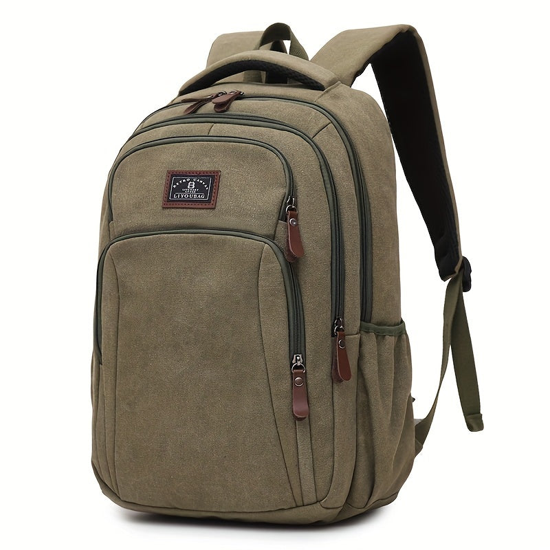 حقيبة ظهر رجالية متينة من القماش - سعة كبيرة، خفيفة للسفر وحقيبة لابتوب مع أحزمة قابلة للتعديل