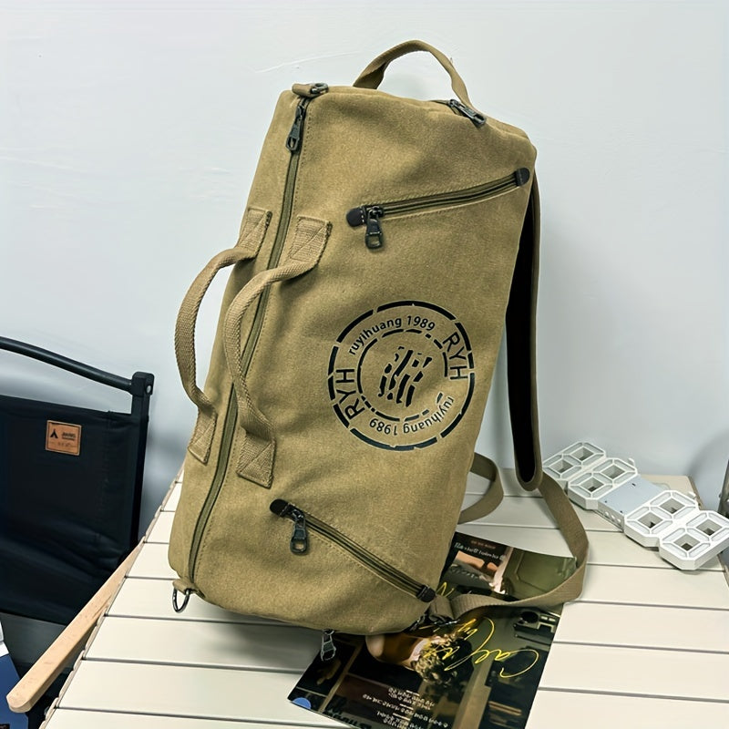 حقيبة كتف قماشية للمشي للرجال والنساء، حقيبة يد سفر عادية، ظهر رياضي مستدير للصيد واللياقة البدنية والتكتيك