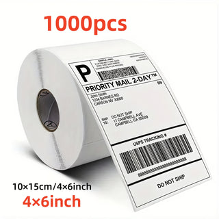 1000 قطعة ورق ملصقات حراري أبيض، مقاس 4 بوصة × 6 بوصة (100 × 150 مم) – ملصقات شحن أولوية للاستلام في يومين للوجستيات والبريد، ملصقات بريديّة مثقوبة للطابعات الحرارية، مستلزمات تغليف بالجملة