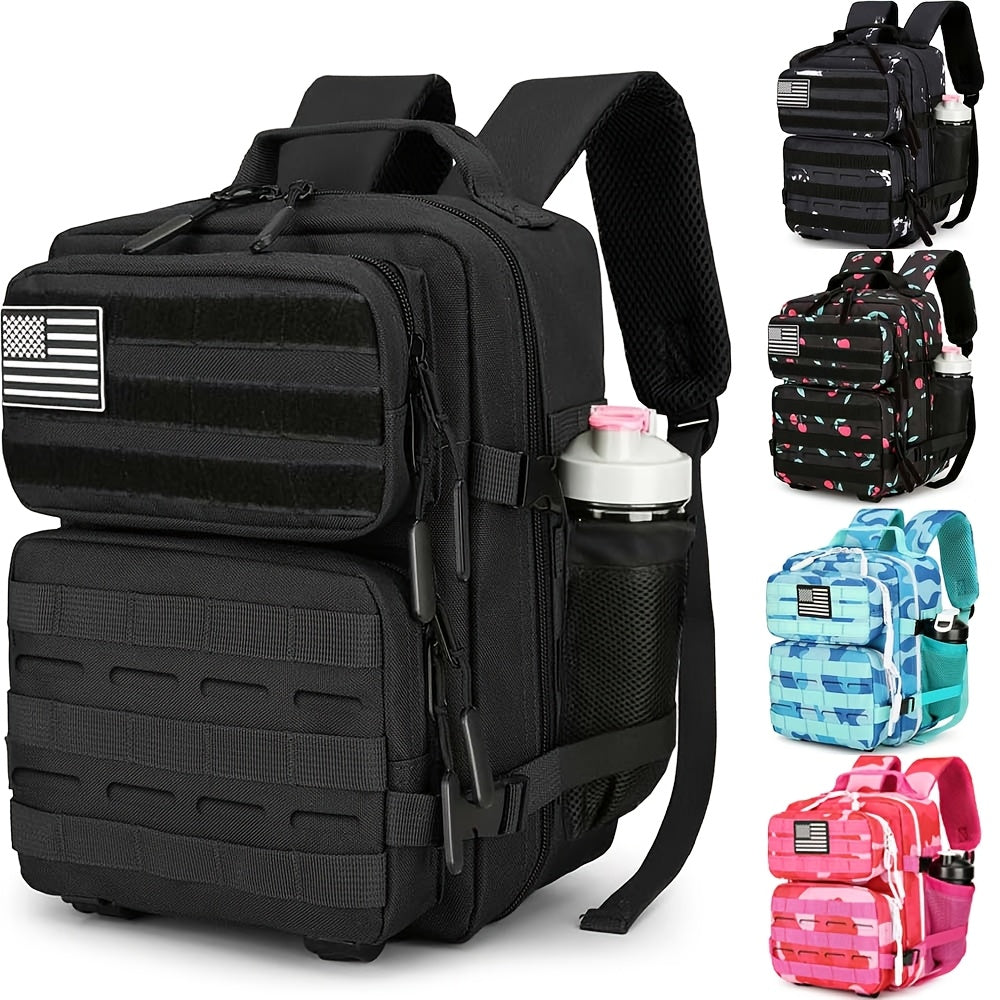 حقيبة ظهر متعددة الأغراض بسعة 9 لتر - قماش أكسفورد أسود متين مع أقسام متعددة، أحزمة قابلة للتعديل وملصق علم الولايات المتحدة - مثالية للتخييم وركوب الدراجات والسفر والاستخدام اليومي - هدية مثالية لعيد الميلاد، معدات المشي