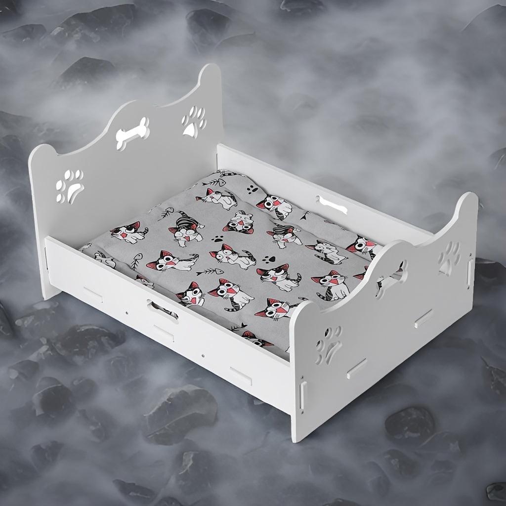 سرير الحيوانات الأليفة المرتفع للقطط والكلاب - مقاوم للرطوبة، مقاوم للماء، مقاوم للخدش، سرير للقطط أبيض - سهل التجميع، مصنوع من مادة PP - لا يشمل حصيرة