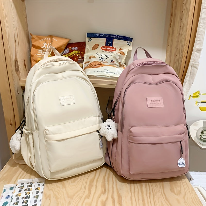 حقيبة ظهر نايلون بأسلوب بريبي للمراهقين - حزام قابل للتعديل، جيوب متعددة، إغلاق بسحاب، بطانة بوليستر، أزرق فاتح مع تفاصيل بيضاء، مثالية للمدرسة والاستخدام العادي، حقيبة ظهر مدرسية | حقيبة ظهر بأسلوب بريبي | حقيبة ظهر بسحاب