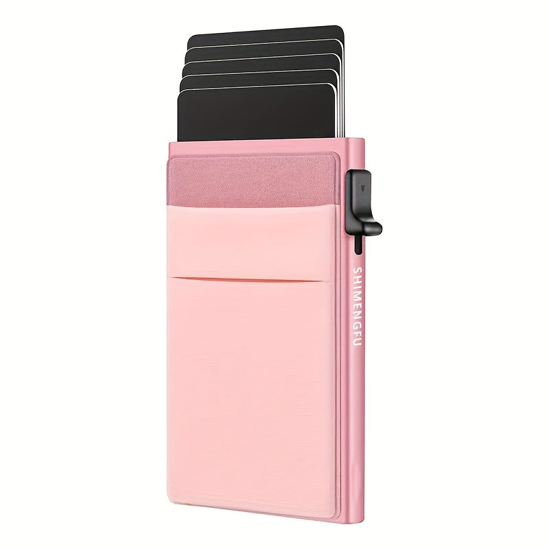 محفظة فاخرة للرجال بتقنية RFID، مزودة بمنفذ بطاقة تلقائي، تصميم نحيف، مصنوعة من سبيكة الألومنيوم، اللون الأسود والوردي، يمكنك إضافة نص خاص على الظهر، حامل بطاقات نحيف | تصميم محفظة أنيق | محفظة متينة