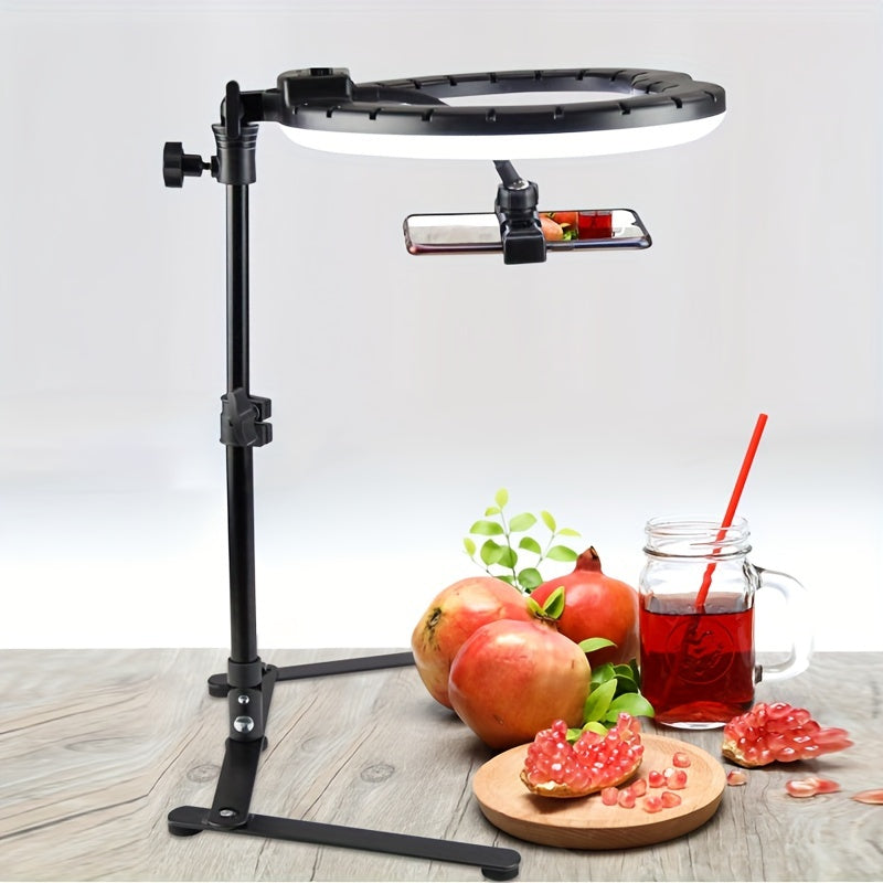 حامل ثلاثي القوام قابل للتعديل مع رأس تروس للبث المباشر والصور الذاتية وإضاءة التجميل وتصوير الأغراض على الطاولات - متوافق مع الهواتف الذكية، لا يتطلب بطارية، قطعة واحدة