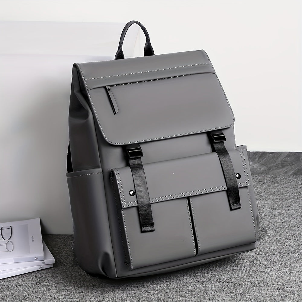 حقيبة ظهر سوداء أنيقة بسعة كبيرة مع أحزمة قابلة للتعديل، قماش أكسفورد متين، مقصورة للكمبيوتر المحمول - مثالية للسفر العمل والفصل الجامعي