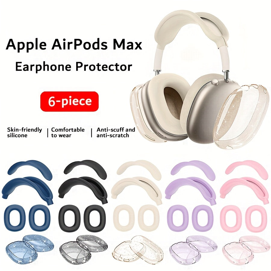 حافظة سماعات لسماعات Apple AirPods Max - حافظة TPU مقاومة للغبار والسقوط مع لمعان + غطاء رباط رأس سيليكون + غطاء شعاع الصوت + غطاء قبعة الأذن