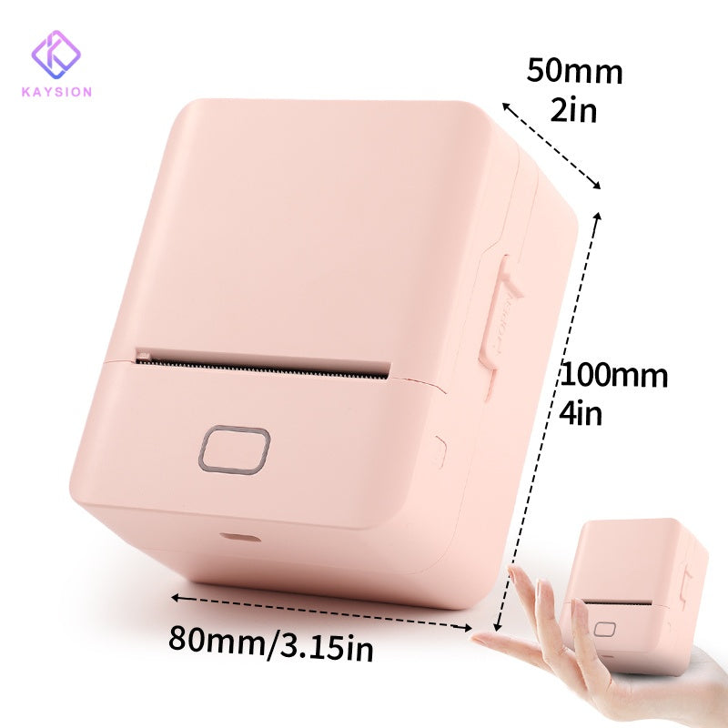 طابعة ملصقات محمولة KAYSION SK20 - جهاز محمول، مثالية للشركات الصغيرة، تنظيم المنزل، ومشاريع DIY، متوافقة مع Android، iOS، Windows، تتضمن لفة واحدة من ورق الطباعة الذهبي الهولوغرافي وحقيبة تخزين باللون الوردي، صانعة ملصقات للشركات الصغيرة
