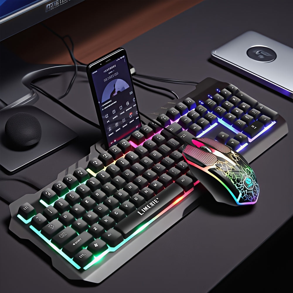 لوحة مفاتيح وماوس للألعاب مع سلك أسود ذهبي من ROG، لوحة مفاتيح وماوس للألعاب مع إضاءة خلفية بتقنية USB/ألوان قوس قزح، مناسبة للكمبيوتر الشخصي والكمبيوتر المحمول، للاستخدام في المكتب PS4، PS5، Xbox هدية عيد الميلاد، هدية عيد الميلاد، هدية عيد الميلاد، هدية